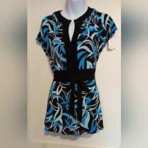 Perceptions Black and Blue Patterned Blouse